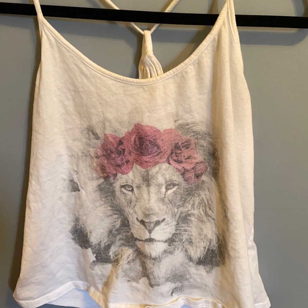 Lion cat hipster bohemian flower crown pink white strap top